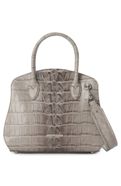 Brahmin Rosetta Croc Embossed Leather Satchel In Gray