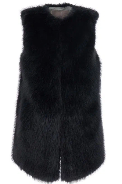 Herno Black Sleeveless Vest With Concealed Closure On The Front In Ecofur Woman In Black