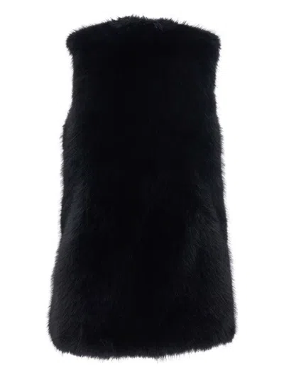 Herno Black Sleeveless Vest With Concealed Closure On The Front In Ecofur Woman In Black