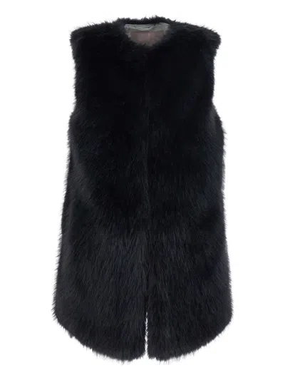 Herno Black Sleeveless Vest With Concealed Closure On The Front In Ecofur Woman In Black