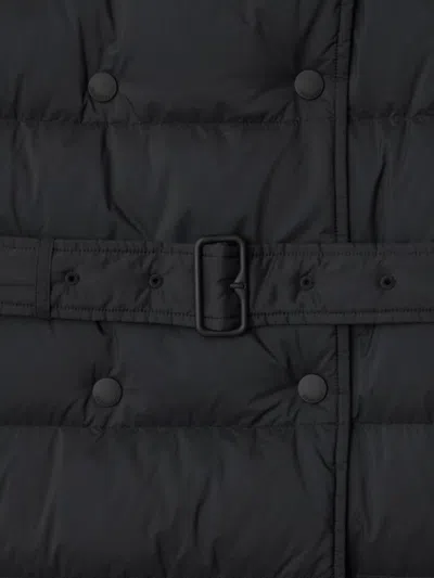 Burberry Quilted Hooded Double-breasted Belted Jacket In Black
