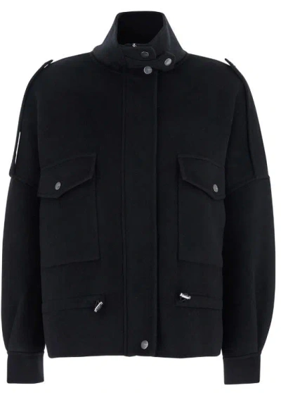 Pinko 'crostino' Black Jacket With Collar With Buttons And Front Pockets In Wool Blend Woman In Black