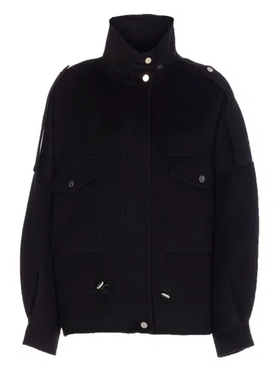 Pinko 'crostino' Black Jacket With Collar With Buttons And Front Pockets In Wool Blend Woman In Black