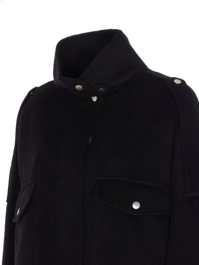 Pinko 'crostino' Black Jacket With Collar With Buttons And Front Pockets In Wool Blend Woman In Black