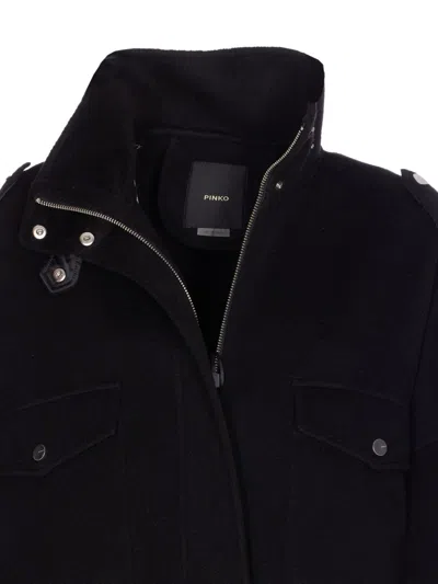 Pinko 'crostino' Black Jacket With Collar With Buttons And Front Pockets In Wool Blend Woman In Black