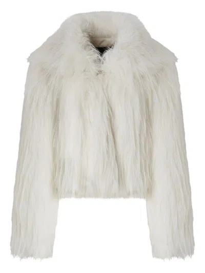 Pinko Peacoat-style Jacket In Soft Fur-effect Fabric In White