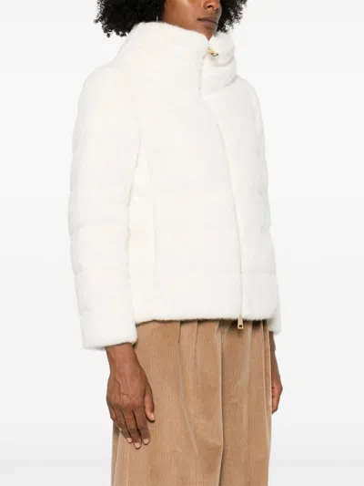 Herno Faux Fur Puffer Jacket With High Collar In White