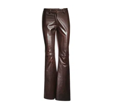 Maison Sél Women's Long Leather Pants – Brown In Brown