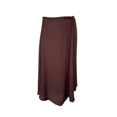 Haris Cotton Women's Brown Satin Viscose Wrap Skirt With Front Button Chocolate In Brown