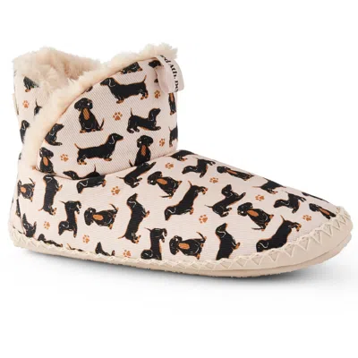 Bedroom Athletics Women's Neutrals Lily - All Over Dachshund Dog Print Slipper Boots - Beige In Sand