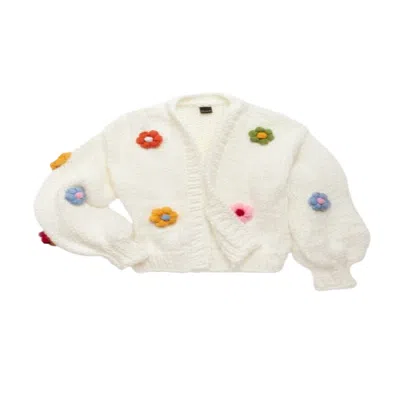 Saachi Women's White Floral Knitted Appliqué Cardigan In White