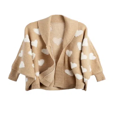 Saachi Women's Brown Heart Ribbed Knit Beige Cardigan In Brown