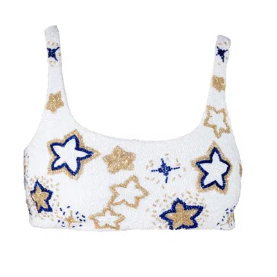 Self-adore Women's White / Gold Celeste Hand-beaded Embellished Bikini Top - White In Multi