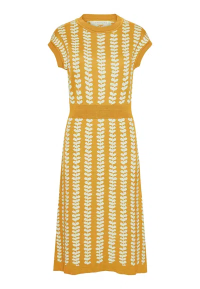 Grobund Women's Yellow  Alma Dress - Golden With Leaves In Yellow
