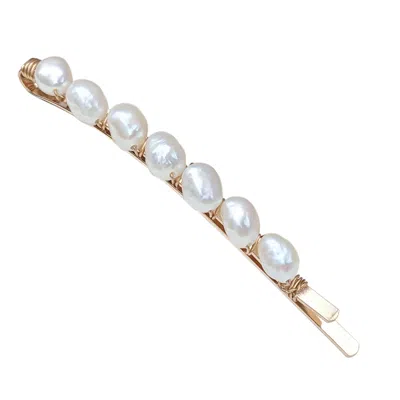 Kiri & Belle Women's Alyssa Freshwater Pearl Gold Hair Slide - Short In Gold