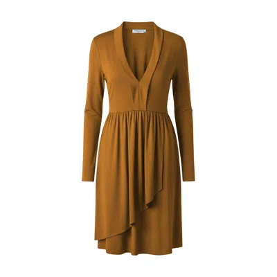 Haris Cotton Women's Brown Bamboo Dress With Long Sleeves And Wrap Skirt Detail Chocolate In Brown