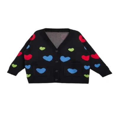 Saachi Women's Black Multicolored Heart Buttoned Cardigan In Black