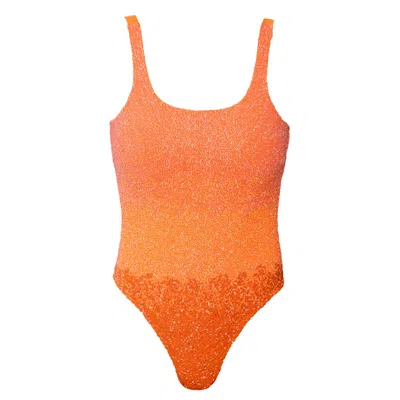 Self-adore Women's Ombre Hand-beaded Embellished One-piece Swimsuit- Orange In Orange