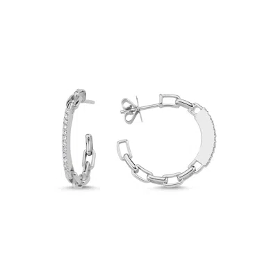Ecce | Artisan Diamonds Women's 14k Solid White Gold Rose Diamond Chain Earring In White