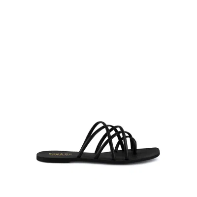 Rag & Co Women's Sweetin Black Strappy Flat Slip On Sandals By  In Black