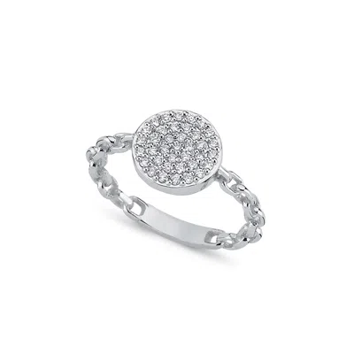 Ecce | Artisan Diamonds Women's 14k Solid White Gold Round Pave Diamond Chain Ring In White