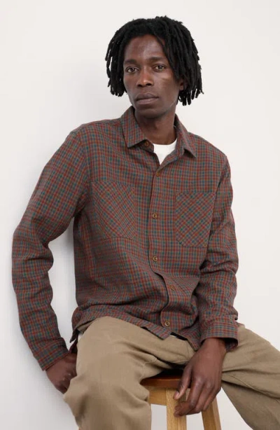 Seasalt Cornwall Rigging Check Textured Organic Cotton Button-up Overshirt In Brown