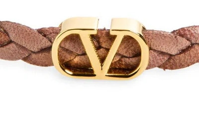 Valentino Garavani Vlogo Braided Leather Bracelet In Brown
