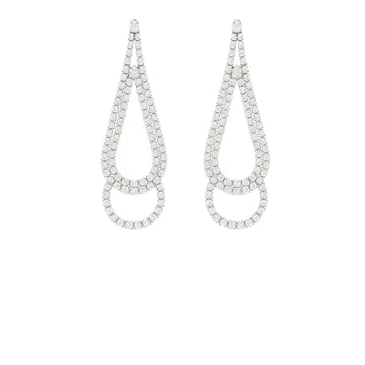 The Gala Women's Silver Double Loop Teardrop Crystal Statement Earrings In Silver