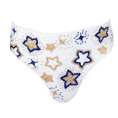 Self-adore Women's White / Gold Celeste Hand-beaded Embellished High-waisted Bikini Bottom - White In Multi