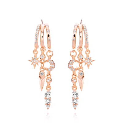 Aaria London Women's Nyx Star And Moon Stacked Triple Hoop Illusion Earrings Rose Gold In Gold