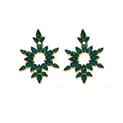Iskra Women's Gold / Green Crystal Dew Earrings - Gold & Emerald In Multi
