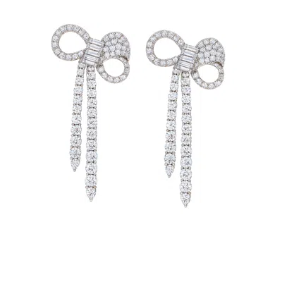 The Gala Women's Silver Crystal Bow Ribbon Drop Earrings In Silver