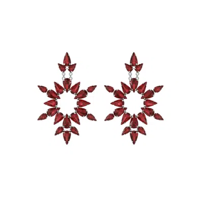 Iskra Women's Silver / Red Crystal Dew Earrings - Silver & Red In Multi