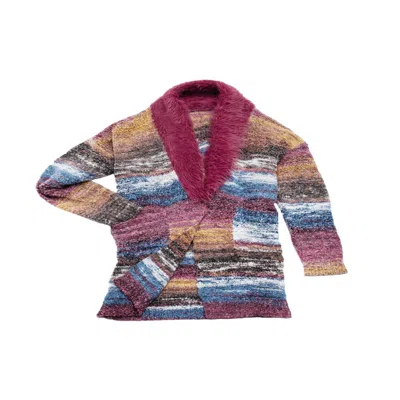 Saachi Women's Purple Fur Collared Long Cardigan Sweater In Purple