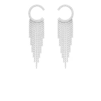 The Gala Women's Silver Half-moon Crystal Fringe Statement Earrings In Silver