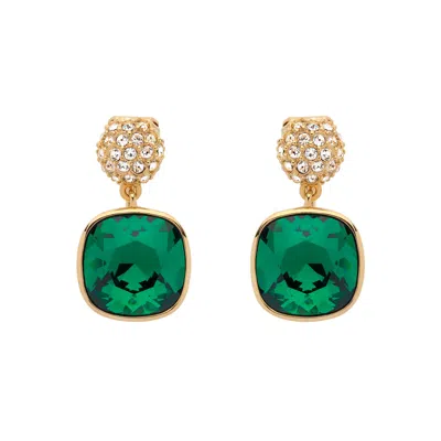 Emma Holland Jewellery Women's Gold / Green Emerald Cushion Crystal Drop Clip Earrings In Multi