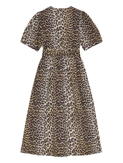 Ganni Organic Cotton Midi Dress In Animal Print