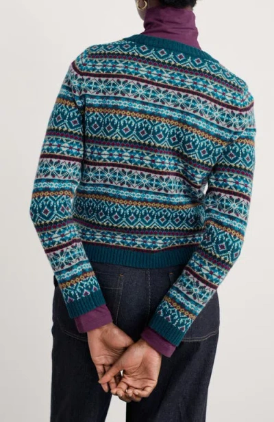 Seasalt Cornwall Percella Cove Fair Isle Merino Wool Blend Cardigan In Green