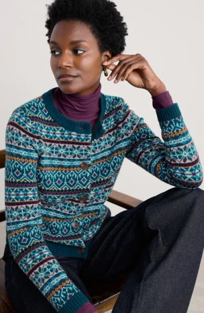 Seasalt Cornwall Percella Cove Fair Isle Merino Wool Blend Cardigan In Green