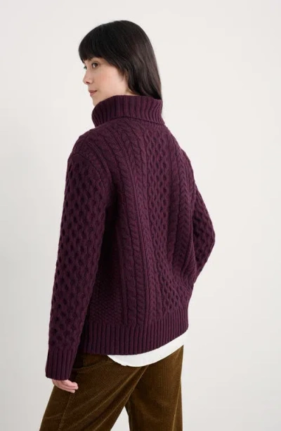 Seasalt Cornwall Pine Forest Cable Turtleneck Merino Wool Sweater In Brown
