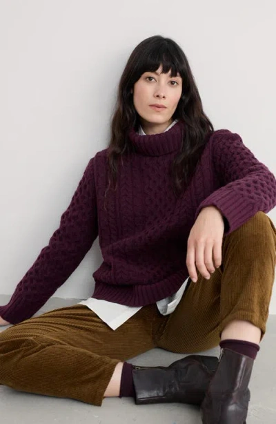 Seasalt Cornwall Pine Forest Cable Turtleneck Merino Wool Sweater In Brown
