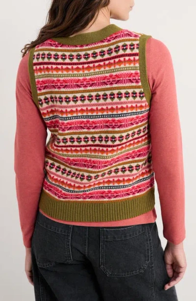 Seasalt Cornwall Percella Cove Fair Isle Merino Wool Blend Button-up Sweater Vest In Multi