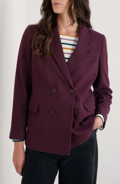 Seasalt Cornwall Lowena Double Breasted Recycled Wool Blend Blazer In Burgundy