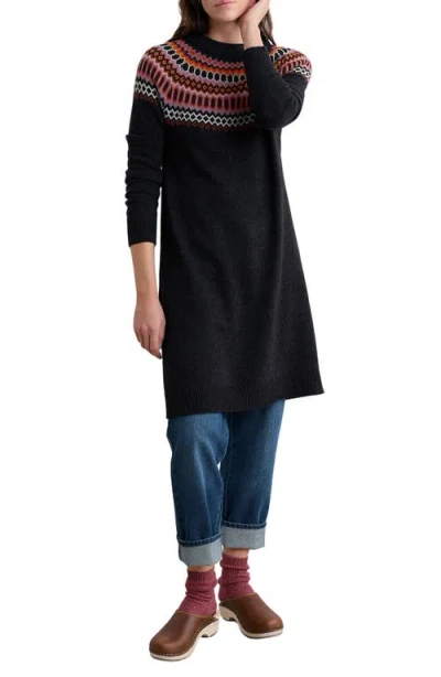 Seasalt Cornwall Bird Ring Fair Isle Long Sleeve Sweater Dress In Black