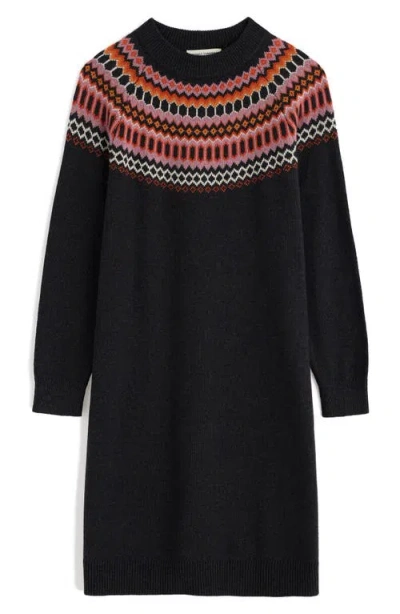 Seasalt Cornwall Bird Ring Fair Isle Long Sleeve Sweater Dress In Black