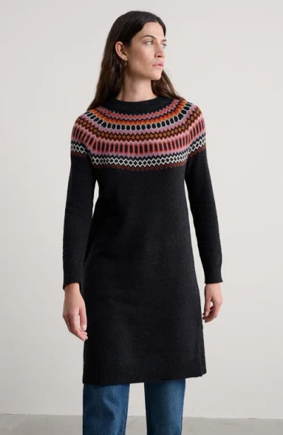Seasalt Cornwall Bird Ring Fair Isle Long Sleeve Sweater Dress In Black