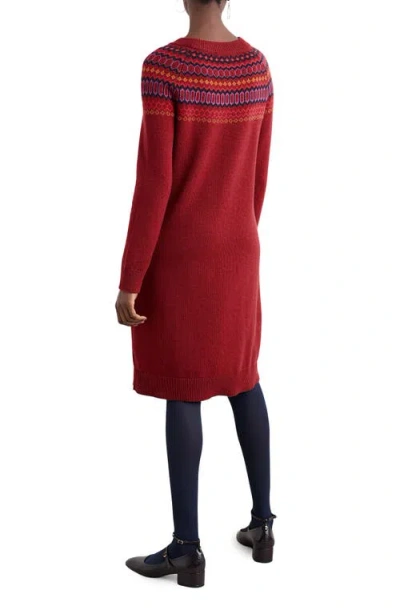 Seasalt Cornwall Bird Ring Fair Isle Long Sleeve Sweater Dress In Brown