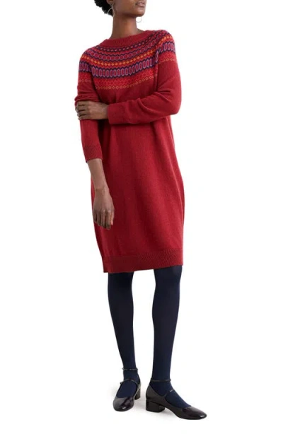 Seasalt Cornwall Bird Ring Fair Isle Long Sleeve Sweater Dress In Brown