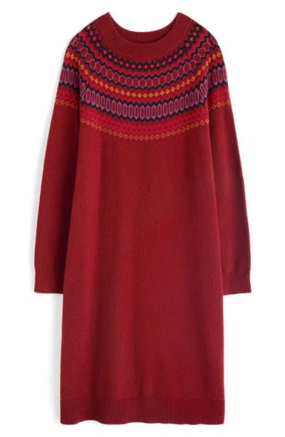Seasalt Cornwall Bird Ring Fair Isle Long Sleeve Sweater Dress In Brown
