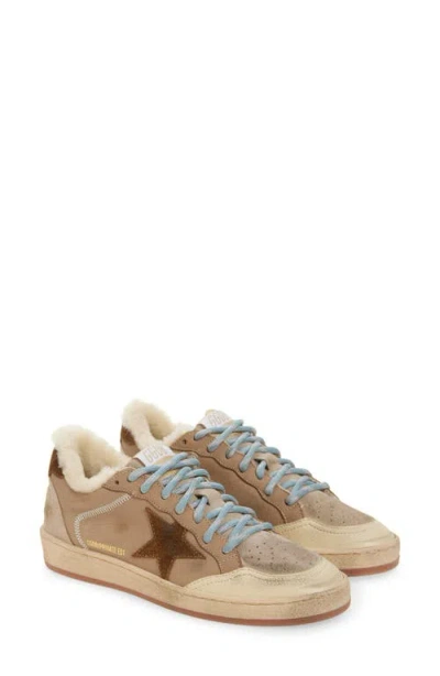 Golden Goose Ball Star Low Top Faux Shearling Lined Sneaker In Brown